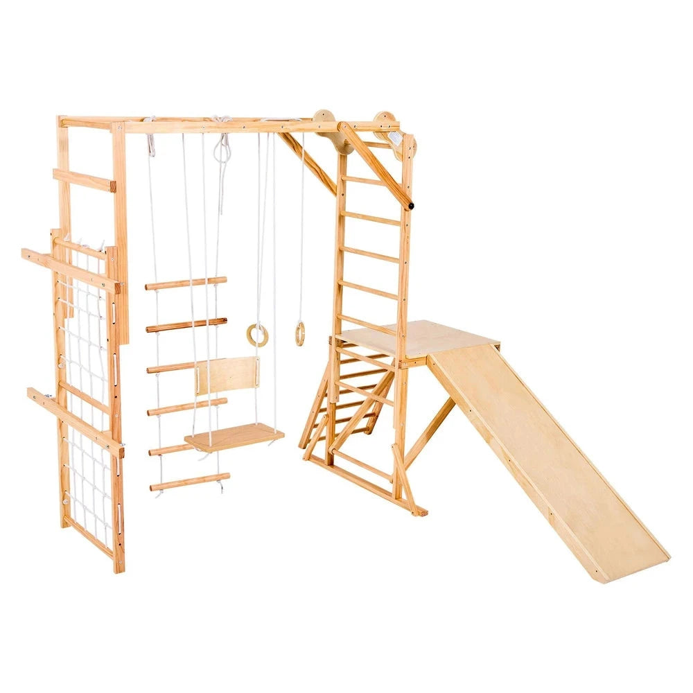 8-in-1 Wooden Montessori Jungle Gym – Indoor Climber with Slide & Swing