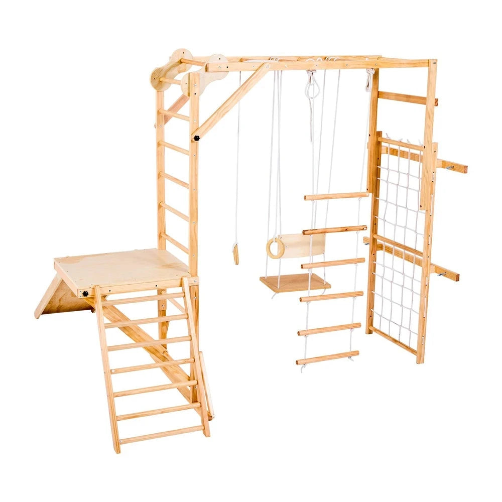8-in-1 Wooden Montessori Jungle Gym – Indoor Climber with Slide & Swing