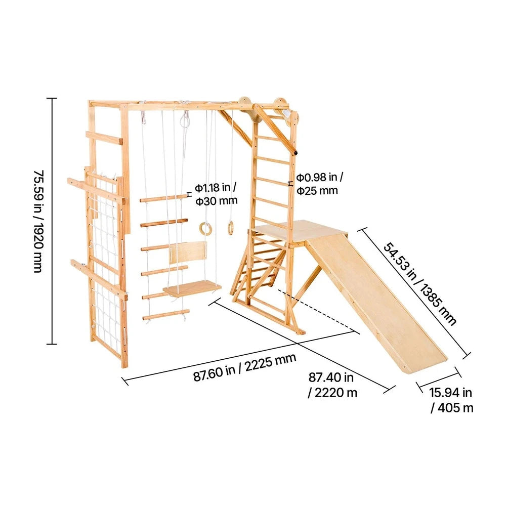 8-in-1 Wooden Montessori Jungle Gym – Indoor Climber with Slide & Swing