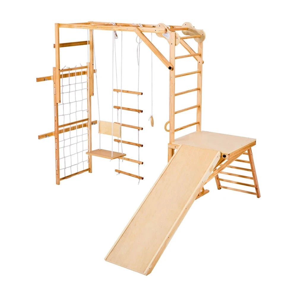 8-in-1 Wooden Montessori Jungle Gym – Indoor Climber with Slide & Swing