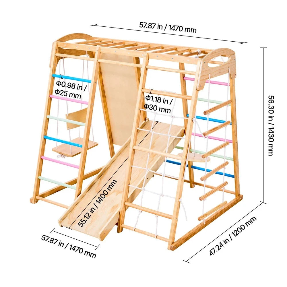 9-in-1 Wooden Montessori Jungle Gym – Indoor Climber with Monkey Bars & Slide