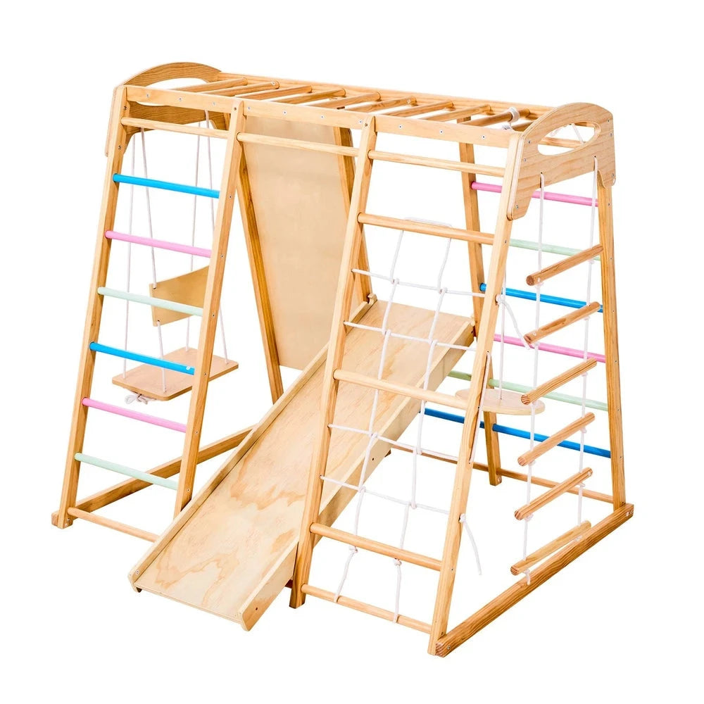 9-in-1 Wooden Montessori Jungle Gym – Indoor Climber with Monkey Bars & Slide