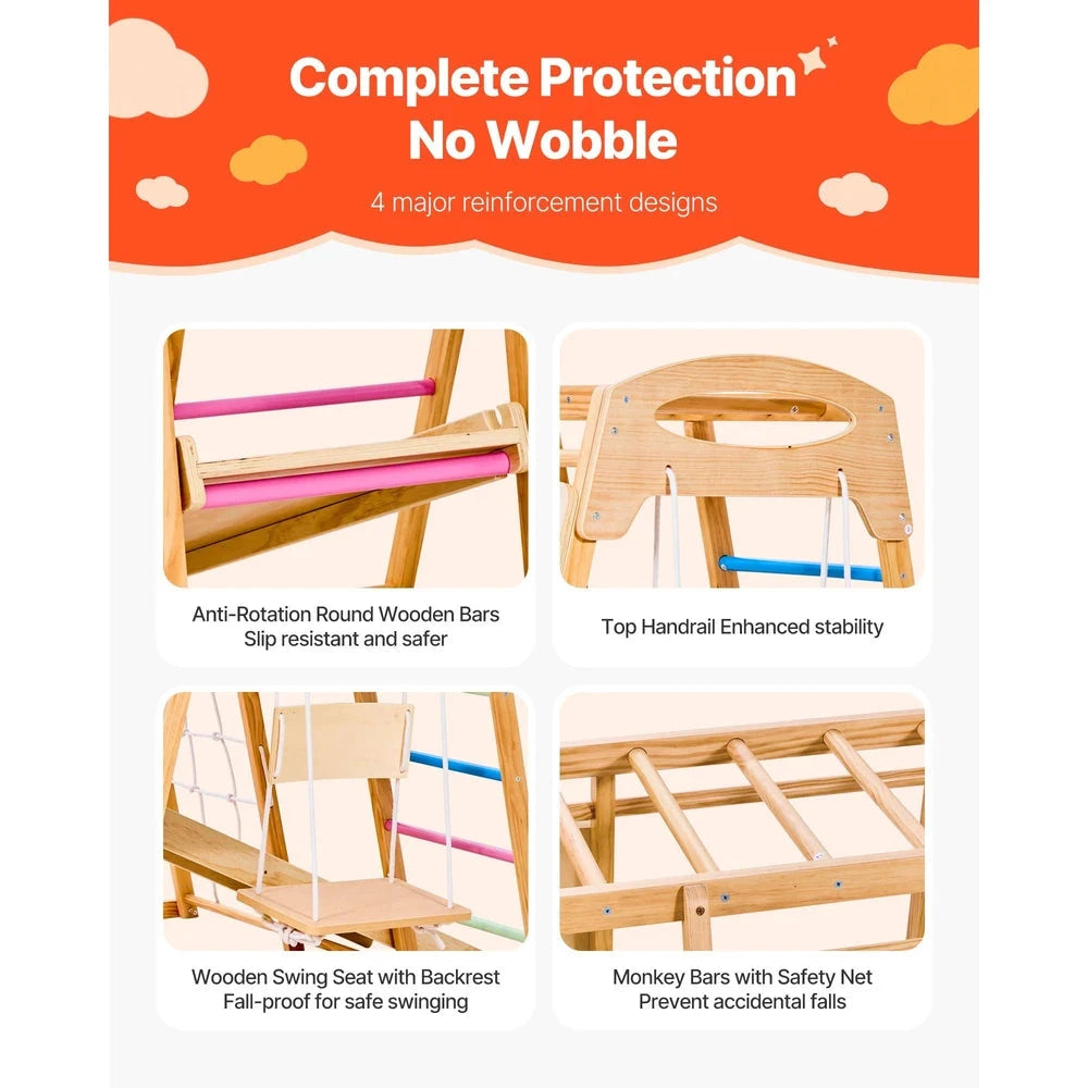 9-in-1 Wooden Montessori Jungle Gym – Indoor Climber with Monkey Bars & Slide