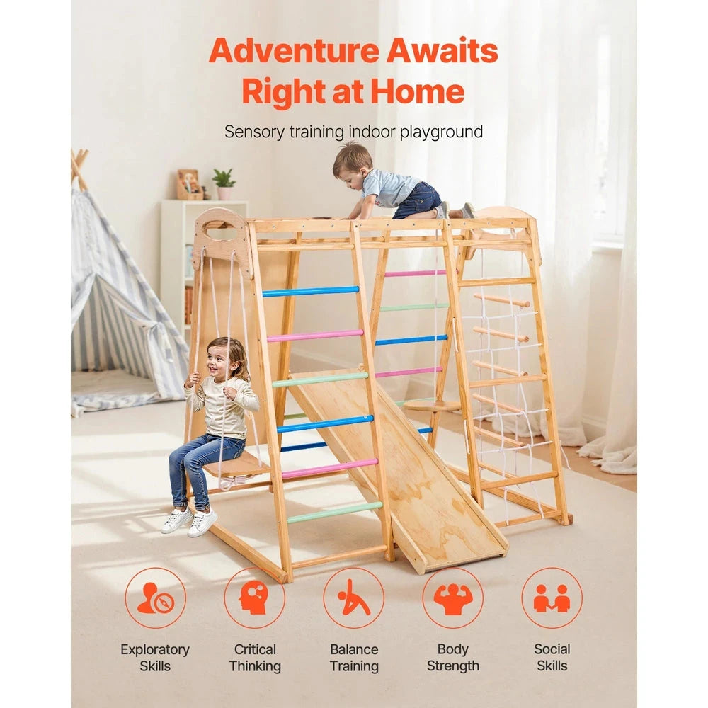 9-in-1 Wooden Montessori Jungle Gym – Indoor Climber with Monkey Bars & Slide