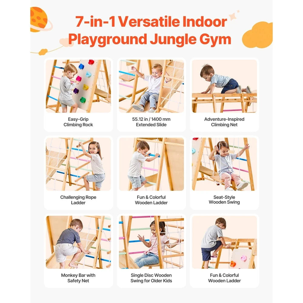 9-in-1 Wooden Montessori Jungle Gym – Indoor Climber with Monkey Bars & Slide