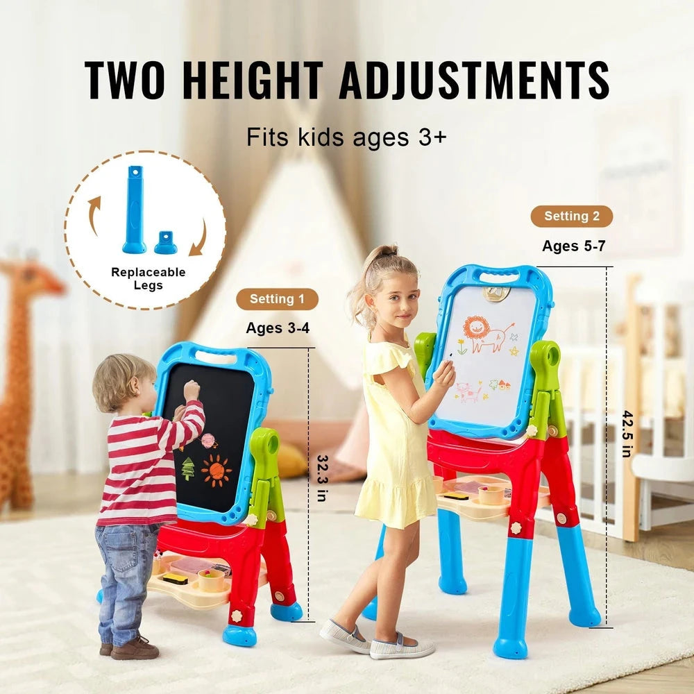 2-in-1 Double-Sided Art Easel – Adjustable Kids Easel with Chalkboard & Whiteboard