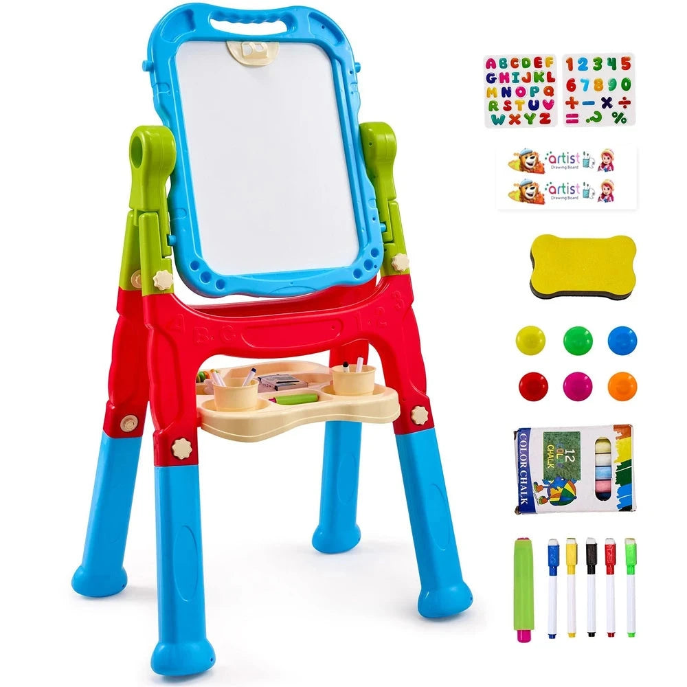 2-in-1 Double-Sided Art Easel – Adjustable Kids Easel with Chalkboard & Whiteboard
