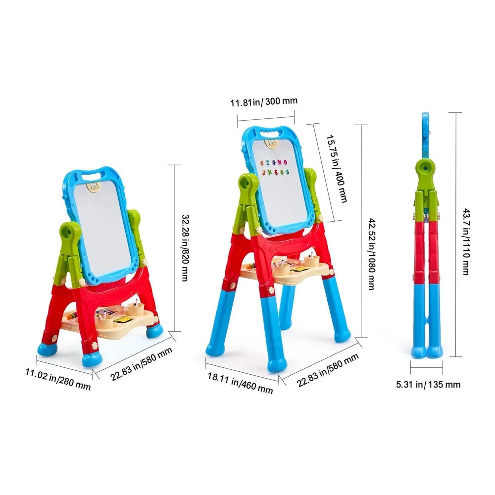 2-in-1 Double-Sided Art Easel – Adjustable Kids Easel with Chalkboard & Whiteboard
