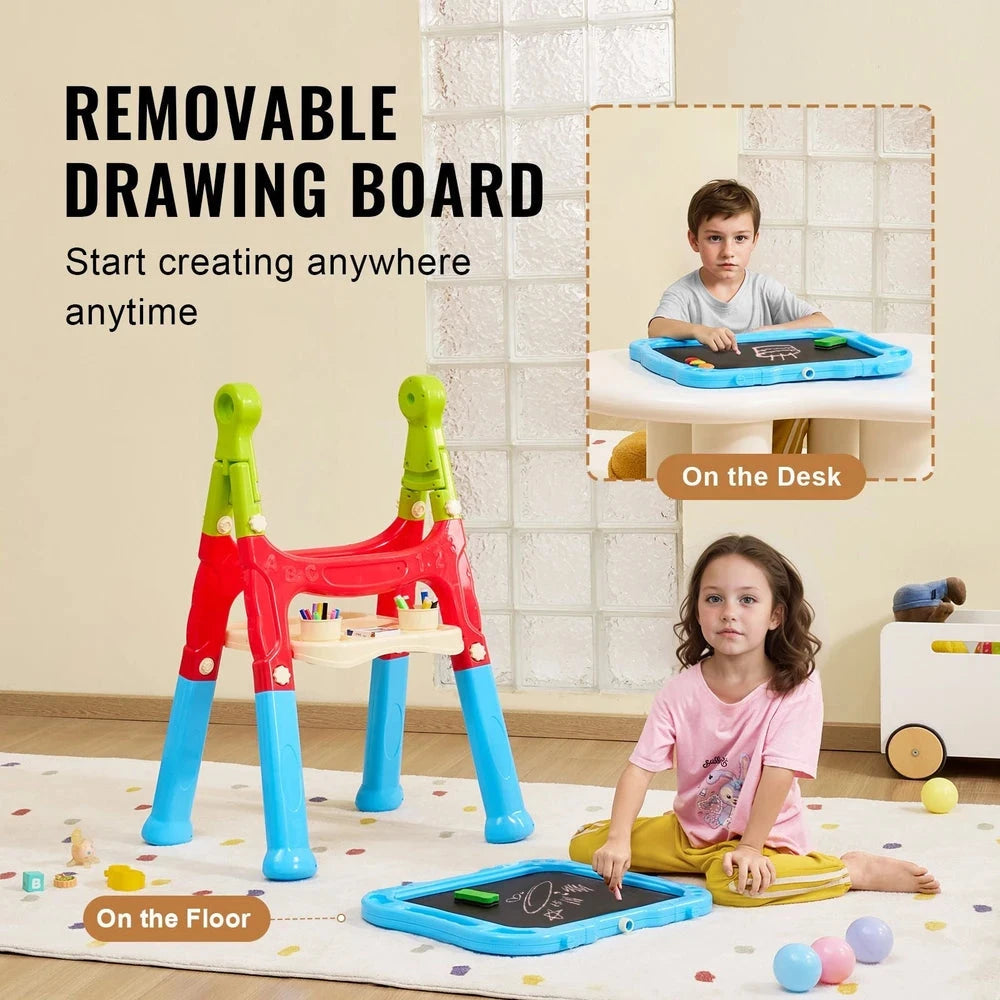 2-in-1 Double-Sided Art Easel – Adjustable Kids Easel with Chalkboard & Whiteboard