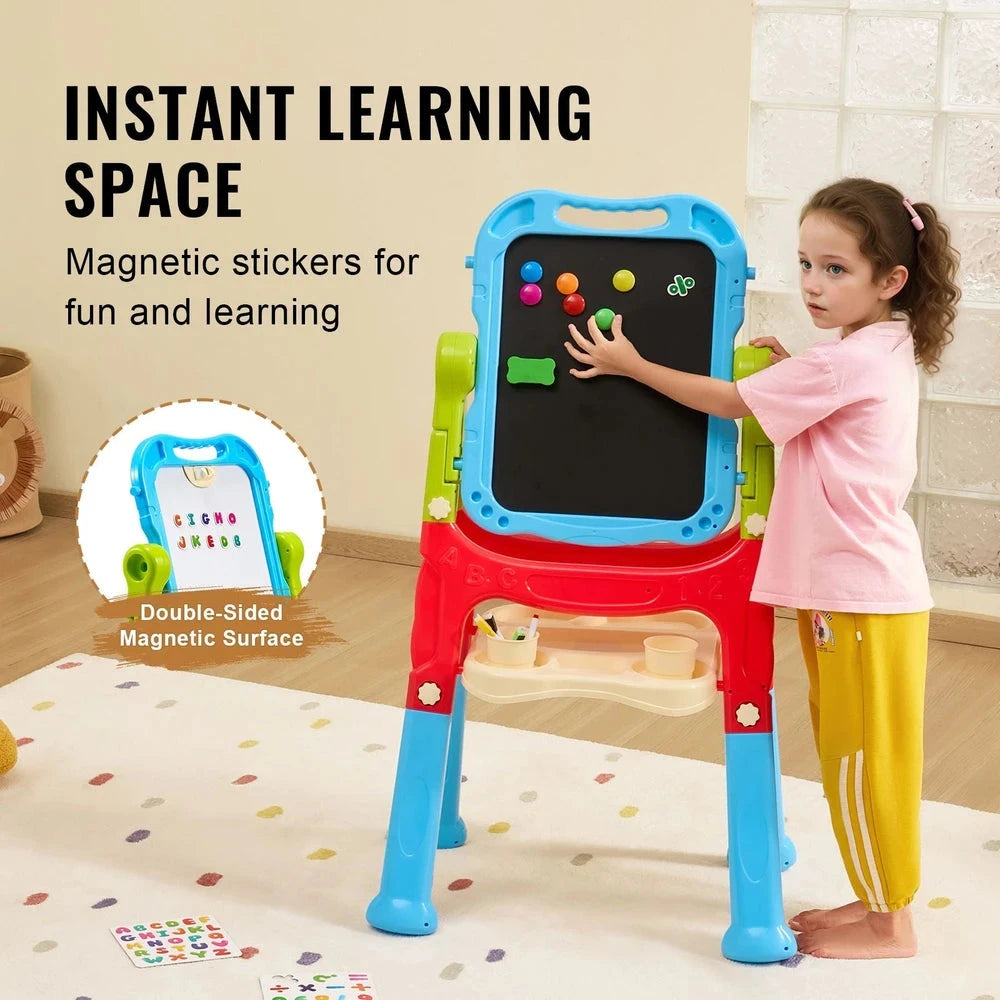 2-in-1 Double-Sided Art Easel – Adjustable Kids Easel with Chalkboard & Whiteboard
