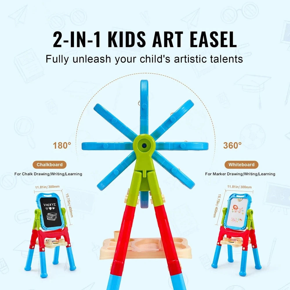 2-in-1 Double-Sided Art Easel – Adjustable Kids Easel with Chalkboard & Whiteboard