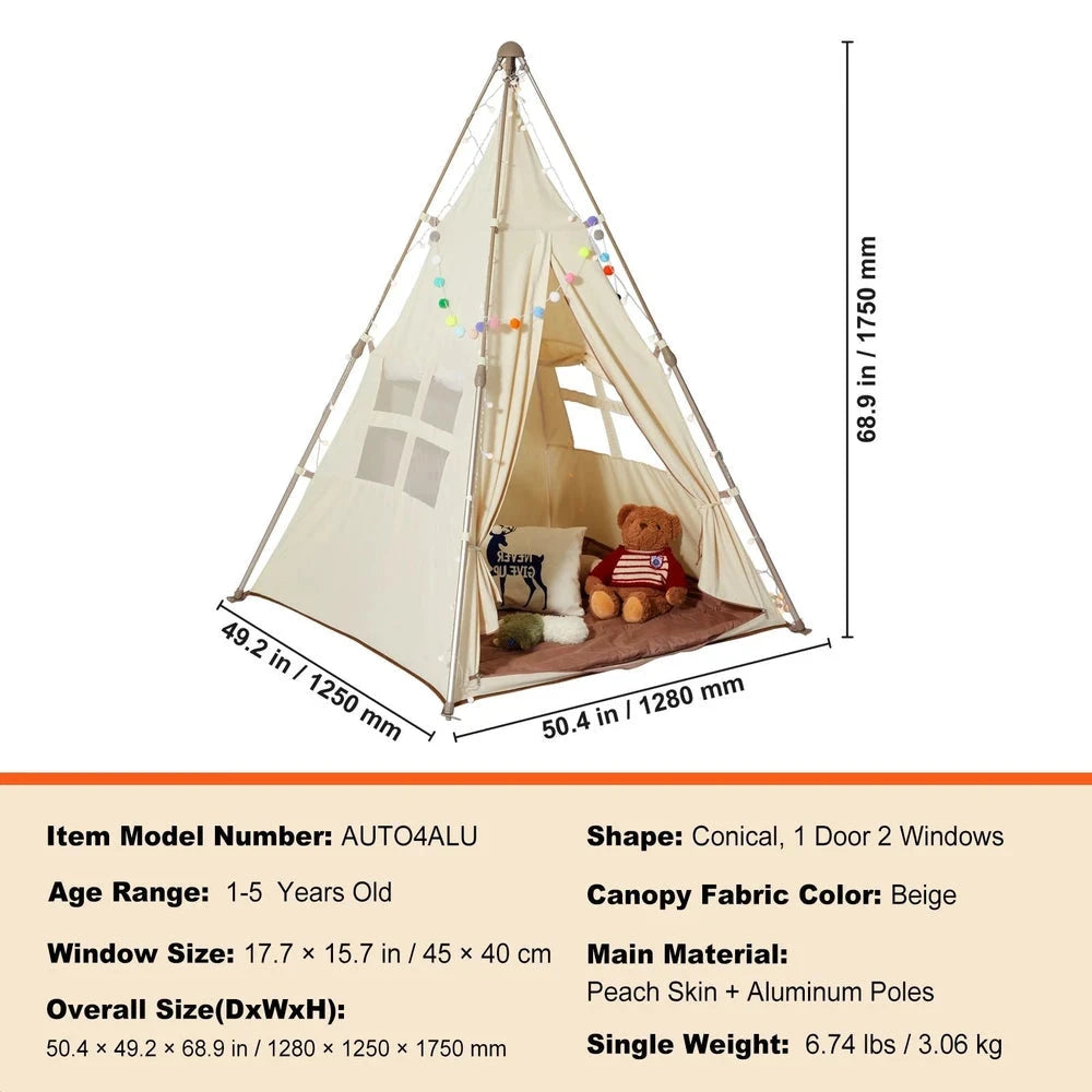 Foldable Kids Teepee Tent – Portable Indoor Playhouse for Toddlers