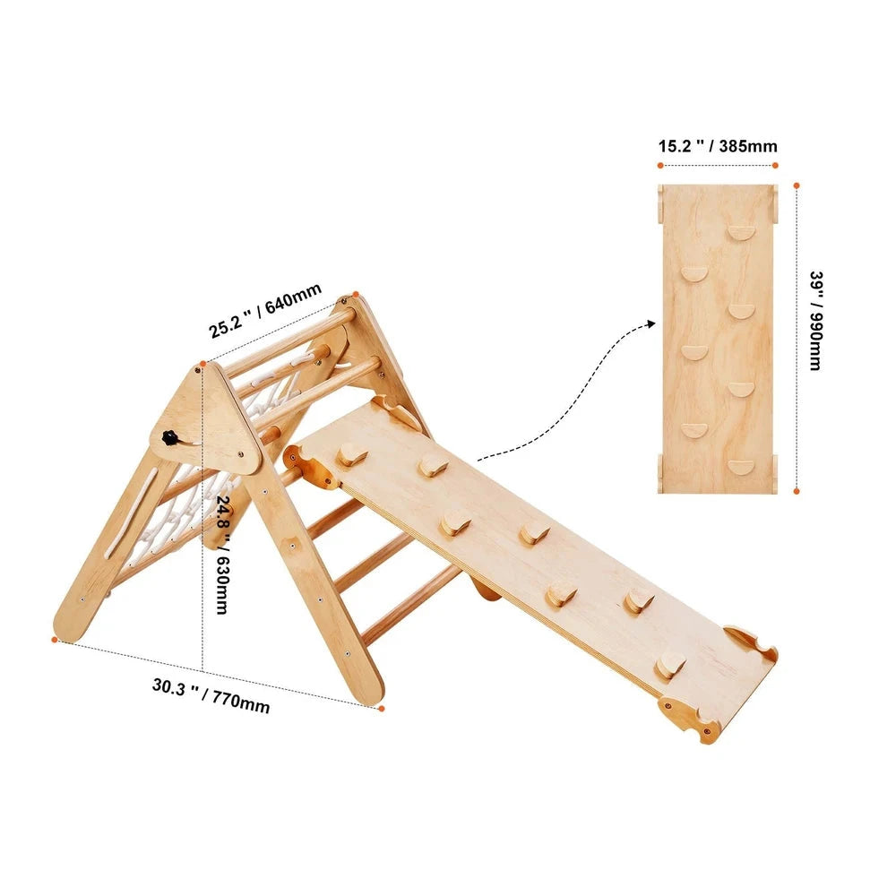 4-in-1 Wooden Montessori Jungle Gym – Foldable Pikler Triangle Climbing Set
