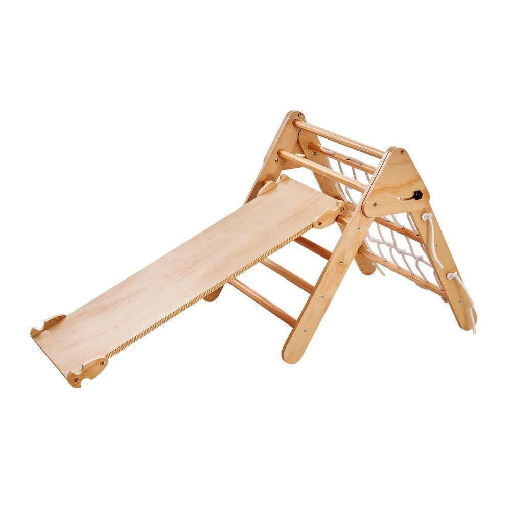 4-in-1 Wooden Montessori Jungle Gym – Foldable Pikler Triangle Climbing Set