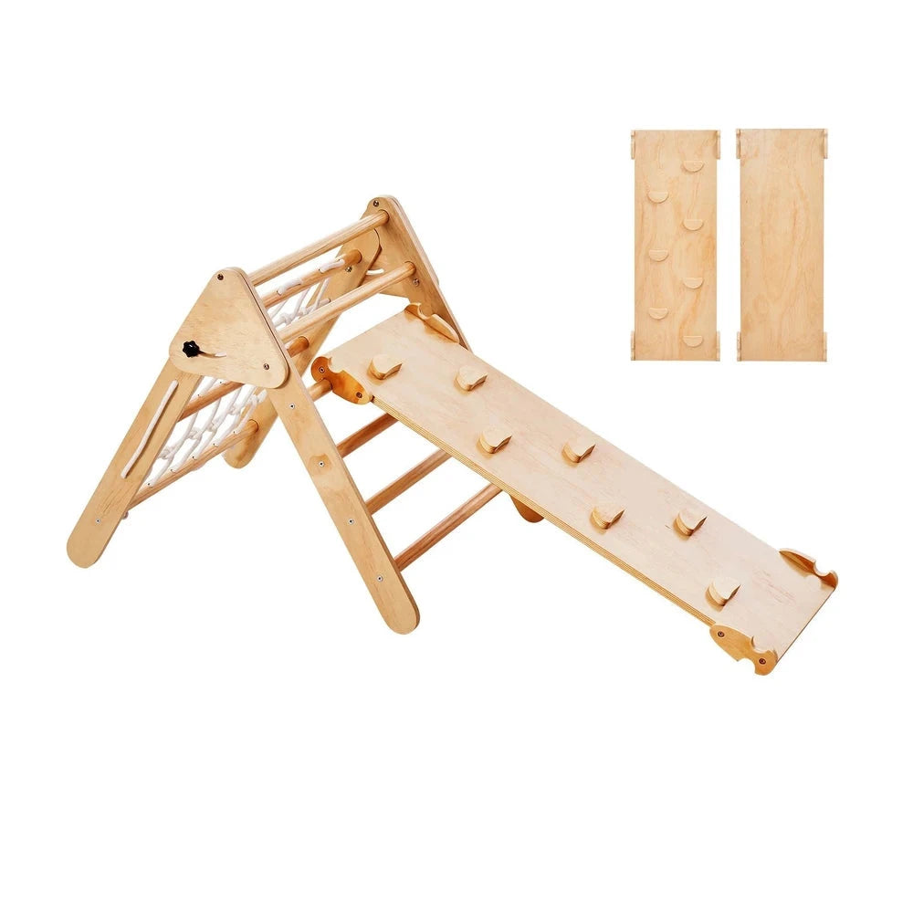 4-in-1 Wooden Montessori Jungle Gym – Foldable Pikler Triangle Climbing Set