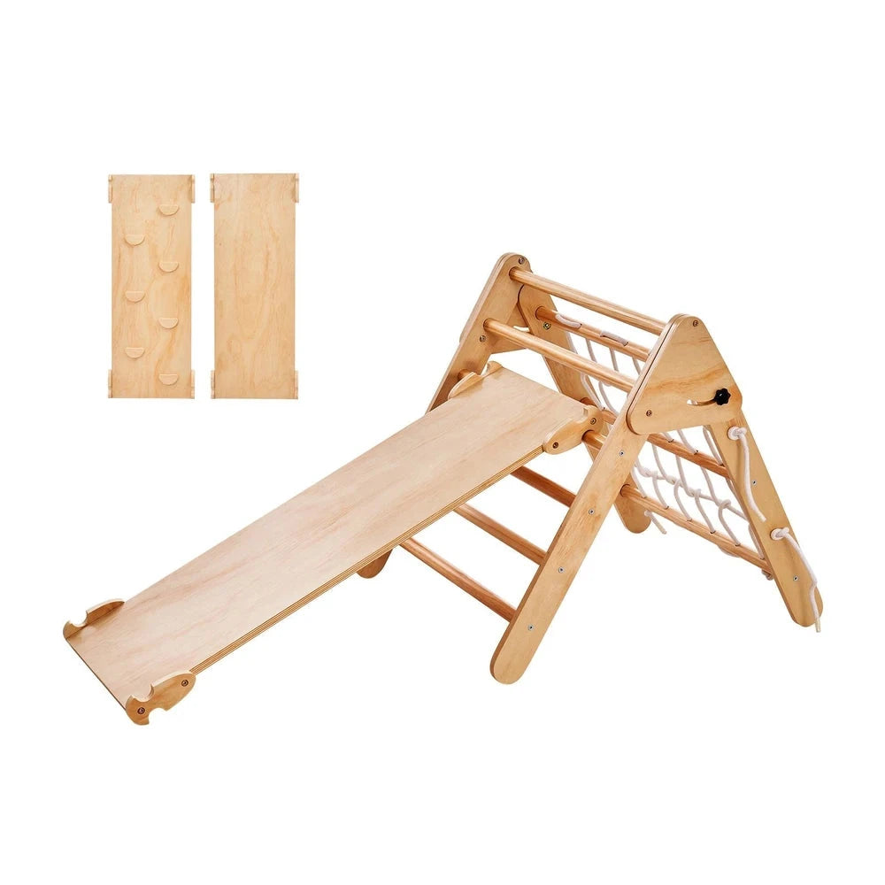 4-in-1 Wooden Montessori Jungle Gym – Foldable Pikler Triangle Climbing Set
