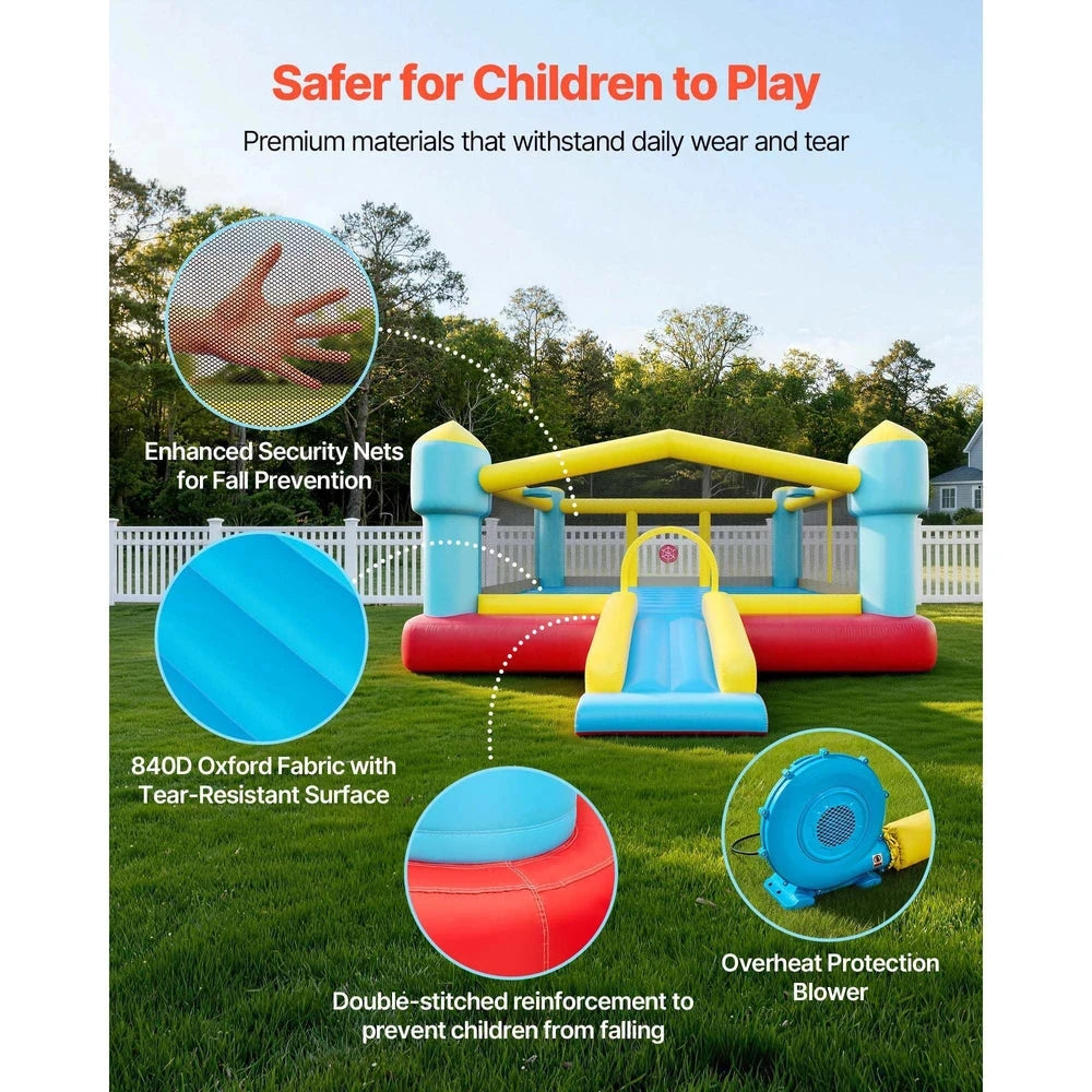 Inflatable Bounce House – Backyard Bouncer with Slide & Basketball Hoop