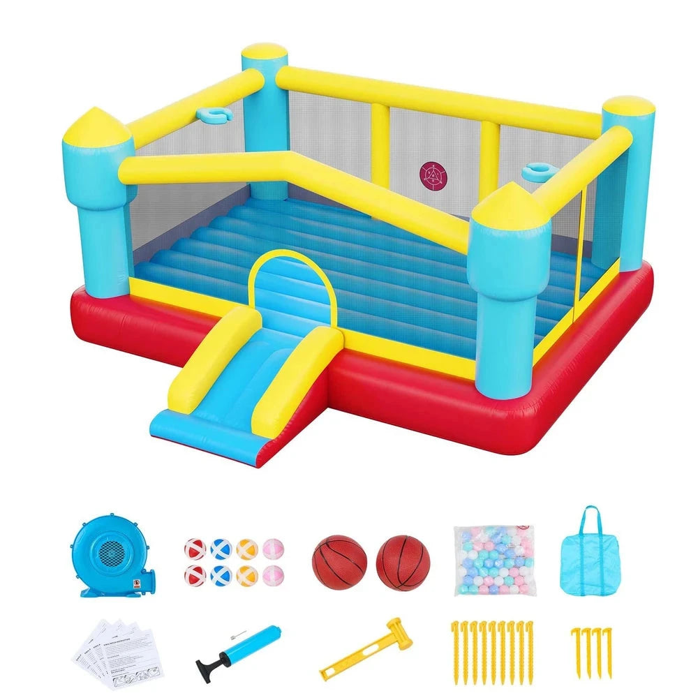 Inflatable Bounce House – Backyard Bouncer with Slide & Basketball Hoop