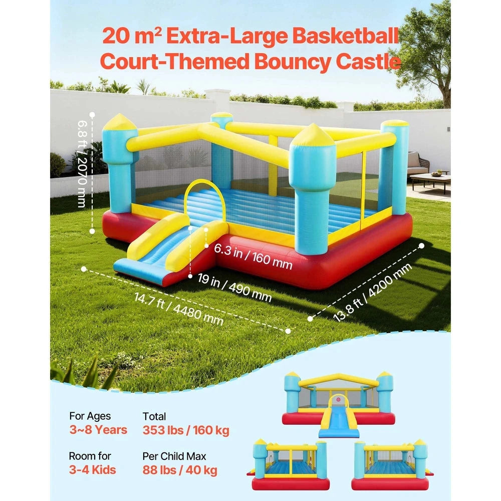 Inflatable Bounce House – Backyard Bouncer with Slide & Basketball Hoop