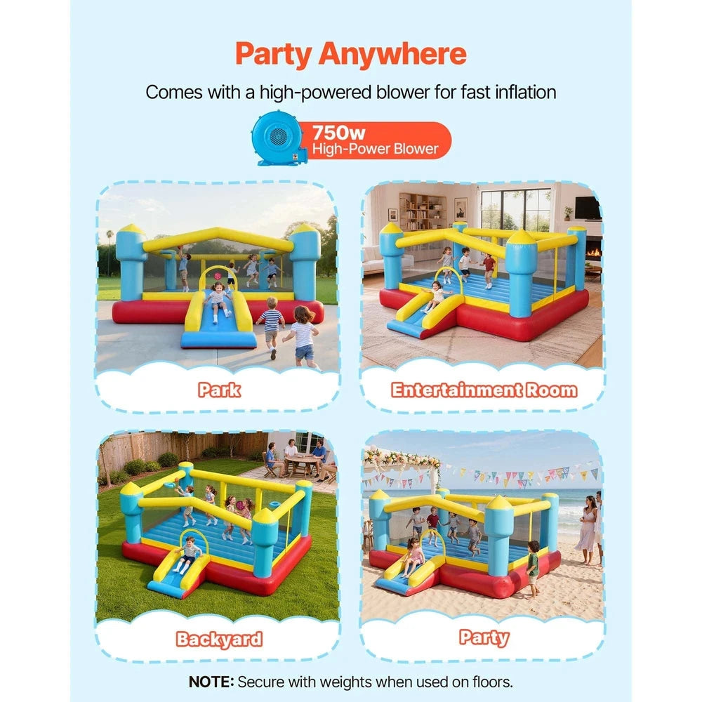 Inflatable Bounce House – Backyard Bouncer with Slide & Basketball Hoop