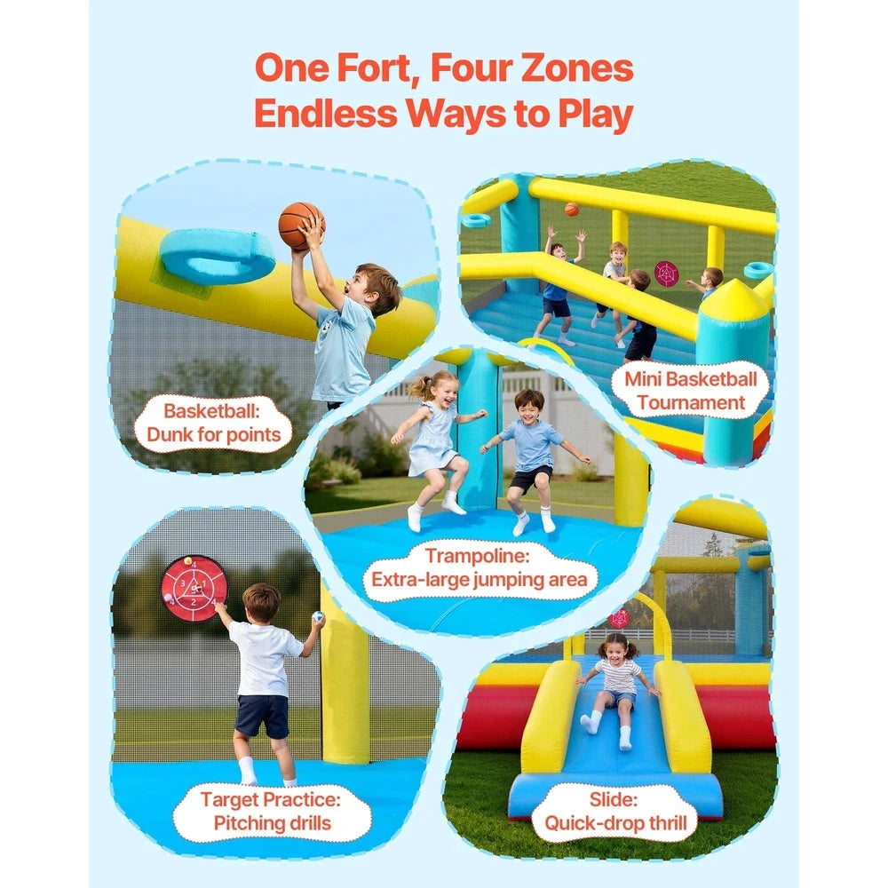 Inflatable Bounce House – Backyard Bouncer with Slide & Basketball Hoop