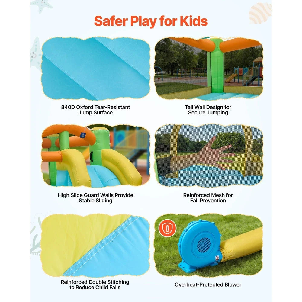 Inflatable Water Park Bounce House – Water Slide with Splash Pool & Basketball Hoop (12x13x6)