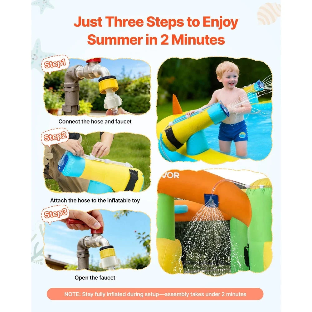 Inflatable Water Park Bounce House – Water Slide with Splash Pool & Basketball Hoop (12x13x6)