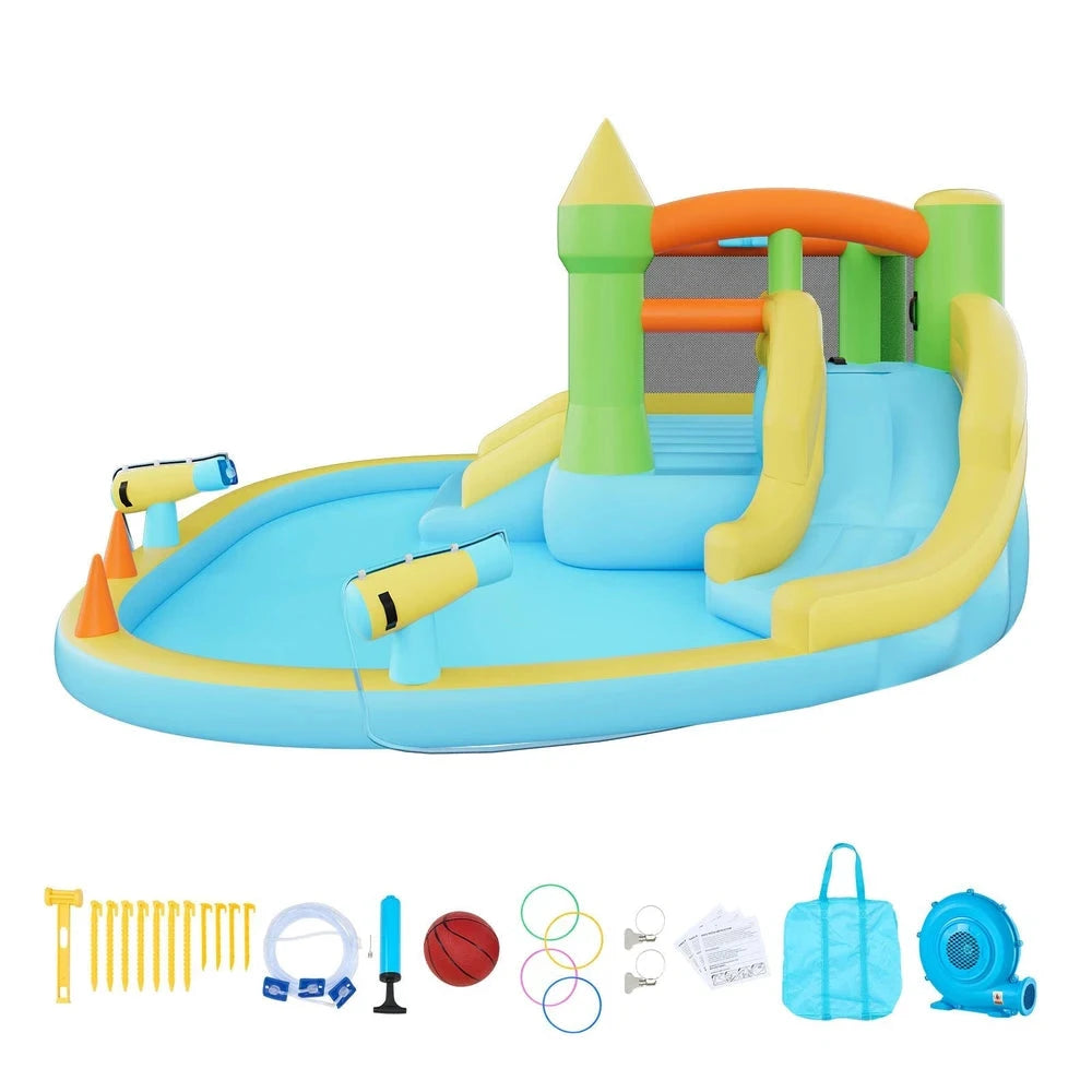 Inflatable Water Park Bounce House – Water Slide with Splash Pool & Basketball Hoop (12x13x6)