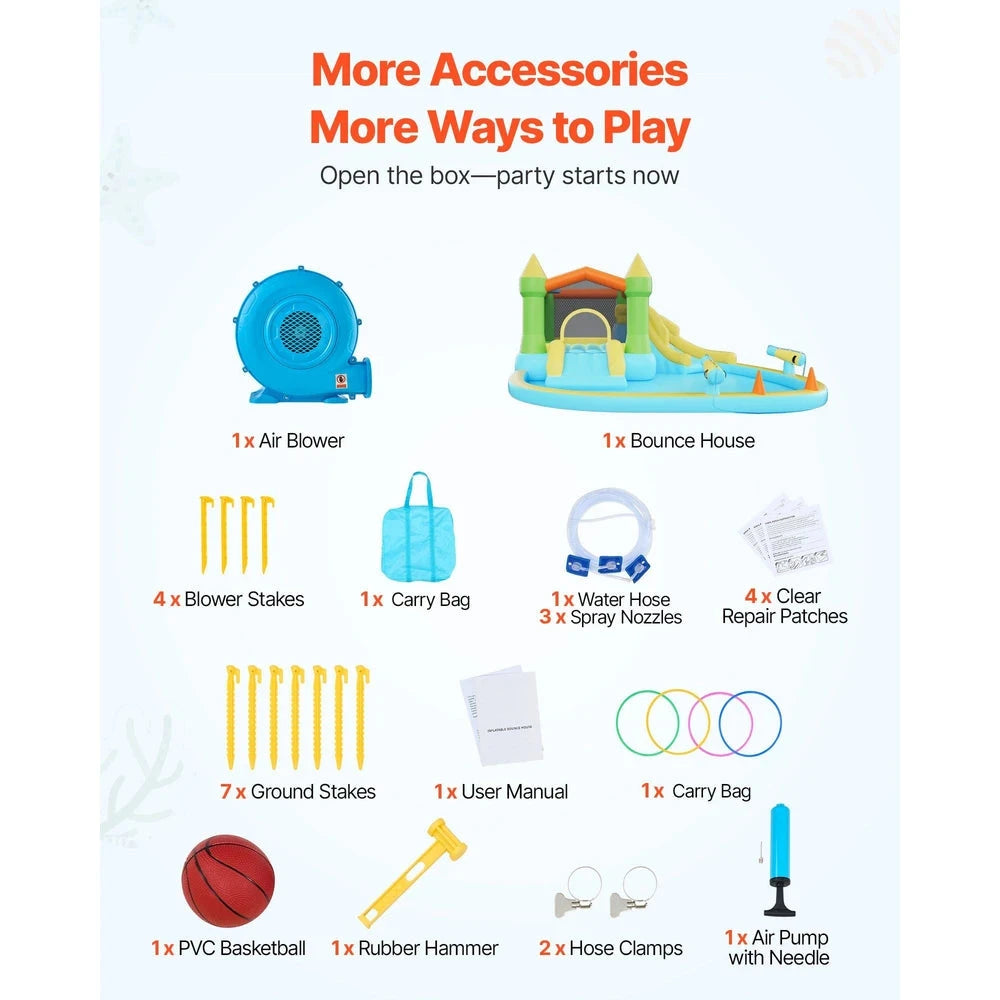 Inflatable Water Park Bounce House – Water Slide with Splash Pool & Basketball Hoop (12x13x6)