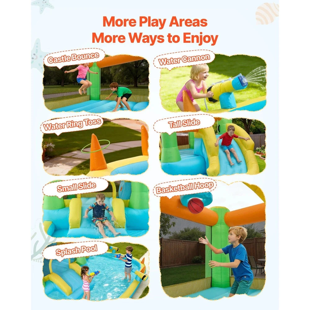 Inflatable Water Park Bounce House – Water Slide with Splash Pool & Basketball Hoop (12x13x6)