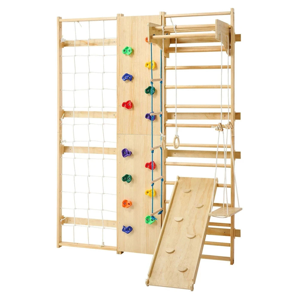 Solid Wood Swedish Ladder Gym – Indoor Climbing Wall Set for Kids