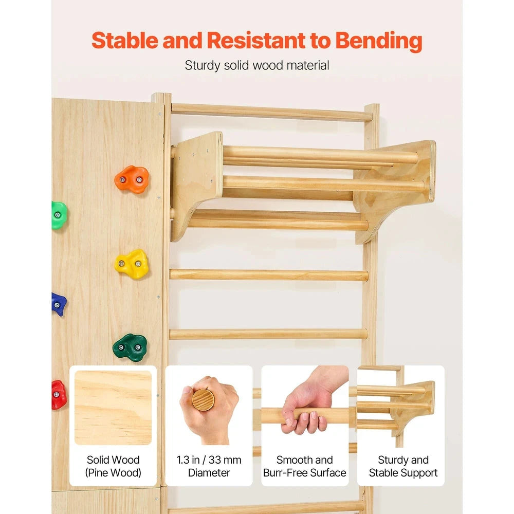 Solid Wood Swedish Ladder Gym – Indoor Climbing Wall Set for Kids