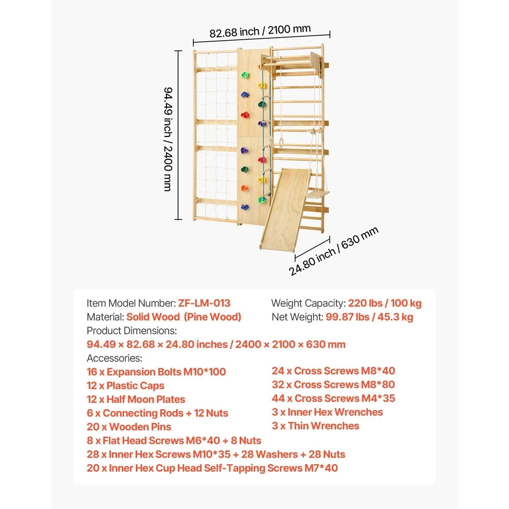 Solid Wood Swedish Ladder Gym – Indoor Climbing Wall Set for Kids