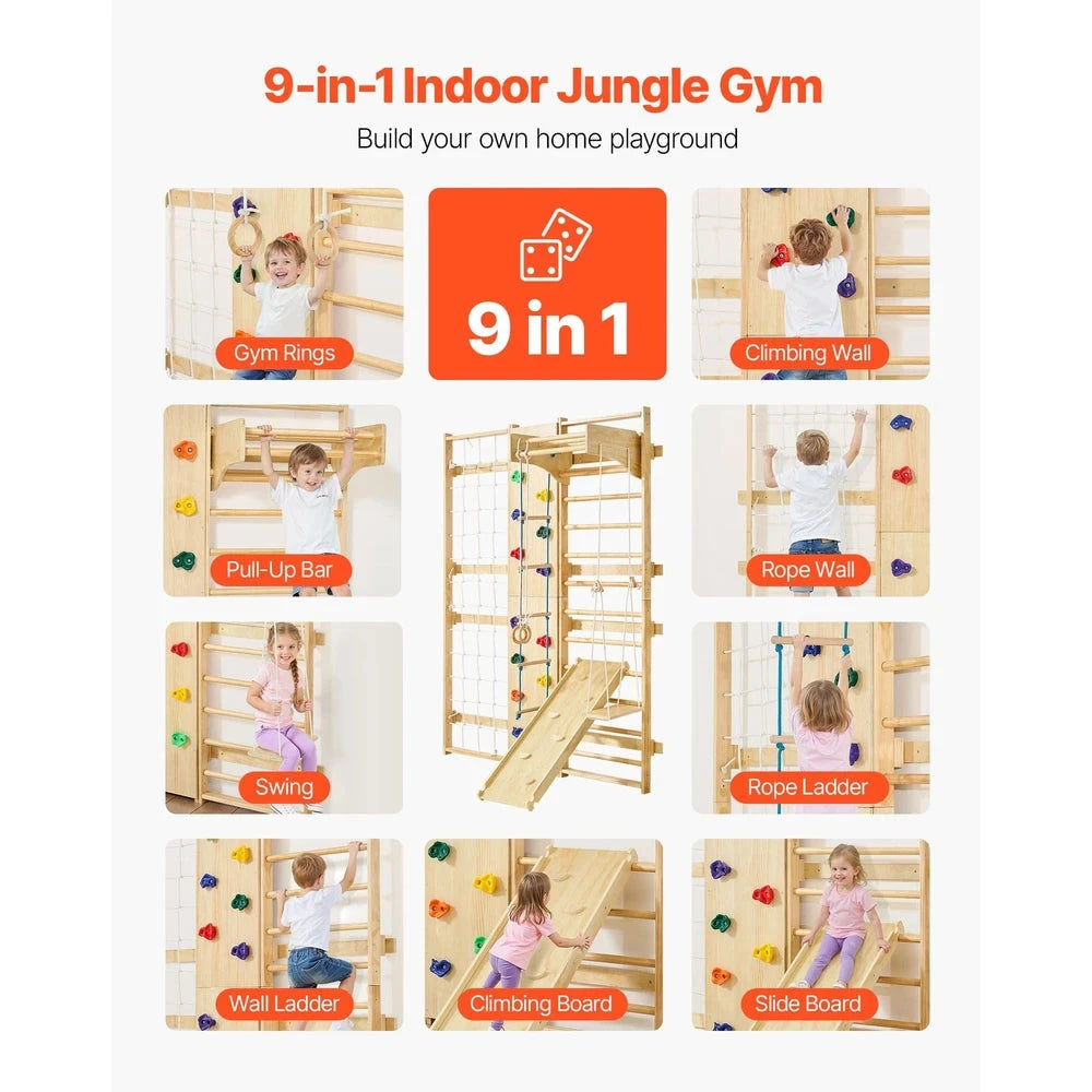 Solid Wood Swedish Ladder Gym – Indoor Climbing Wall Set for Kids