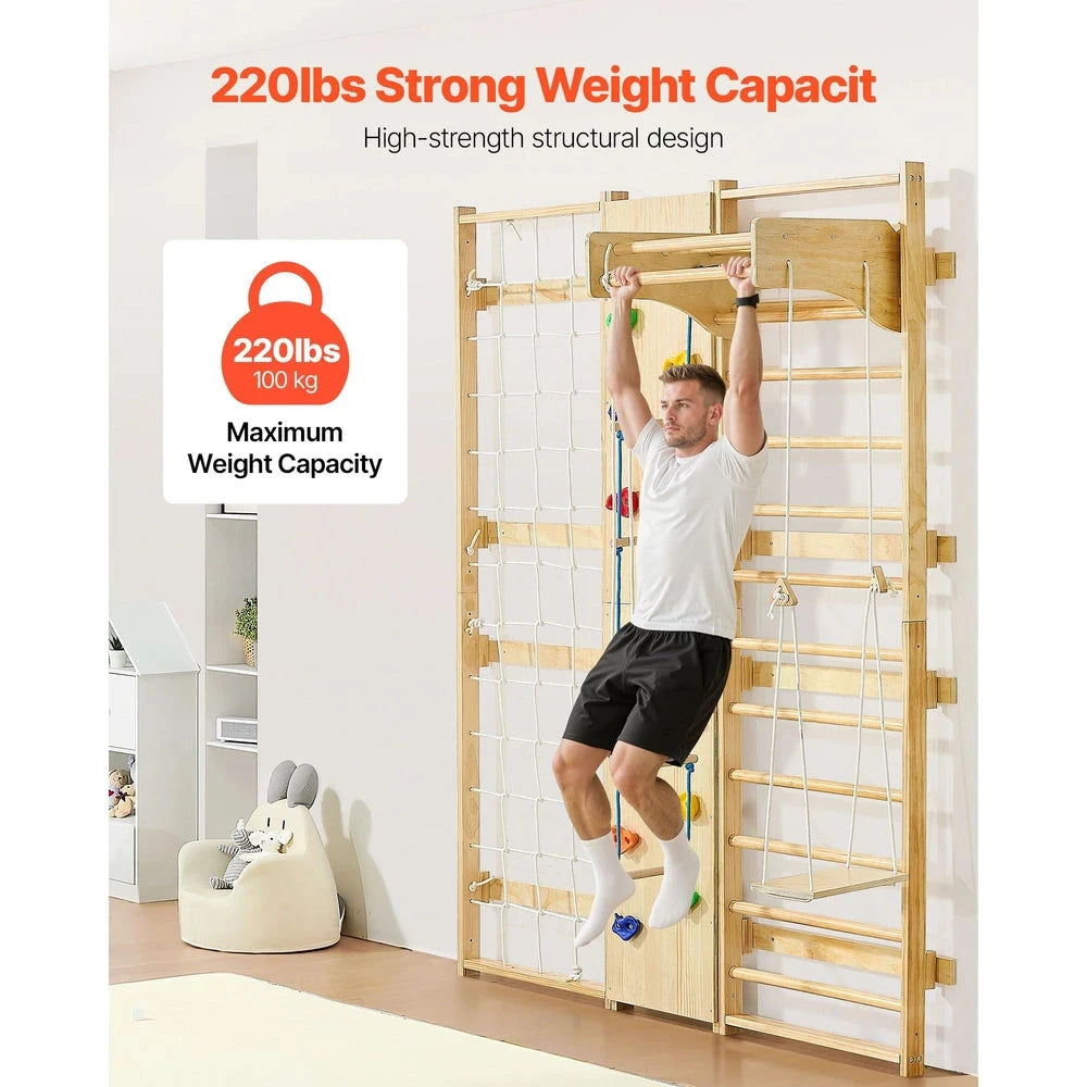 Solid Wood Swedish Ladder Gym – Indoor Climbing Wall Set for Kids