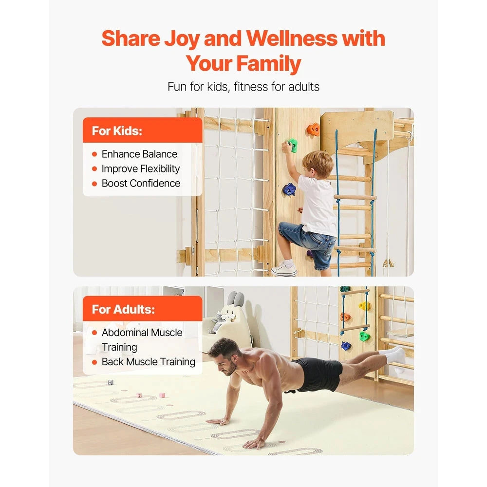Solid Wood Swedish Ladder Gym – Indoor Climbing Wall Set for Kids