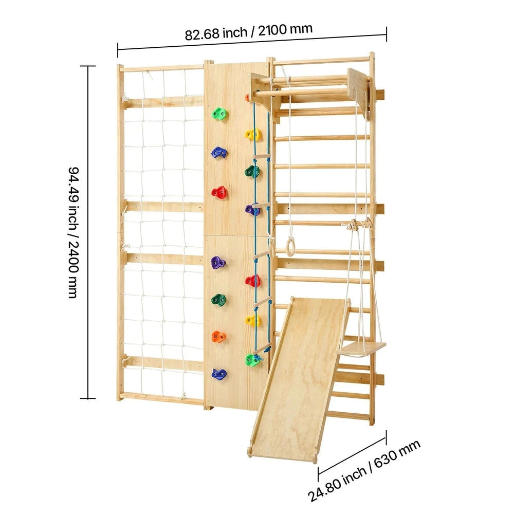 Solid Wood Swedish Ladder Gym – Indoor Climbing Wall Set for Kids