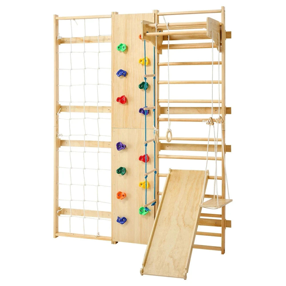 Solid Wood Swedish Ladder Gym – Indoor Climbing Wall Set for Kids