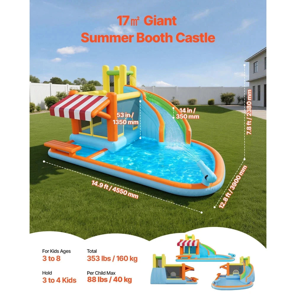 Inflatable Water Park Bounce House – Backyard Water Slide Castle with Splash Pool (15x13x8)