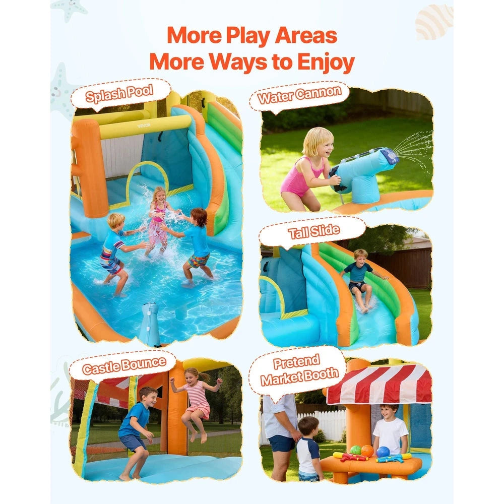 Inflatable Water Park Bounce House – Backyard Water Slide Castle with Splash Pool (15x13x8)