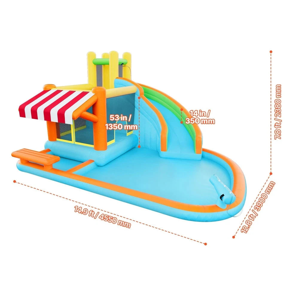 Inflatable Water Park Bounce House – Backyard Water Slide Castle with Splash Pool (15x13x8)
