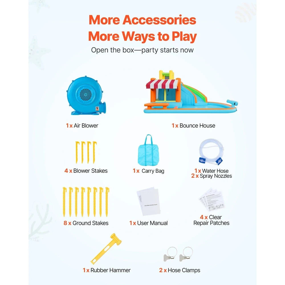 Inflatable Water Park Bounce House – Backyard Water Slide Castle with Splash Pool (15x13x8)
