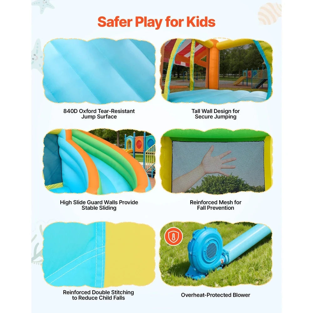 Inflatable Water Park Bounce House – Backyard Water Slide Castle with Splash Pool (15x13x8)
