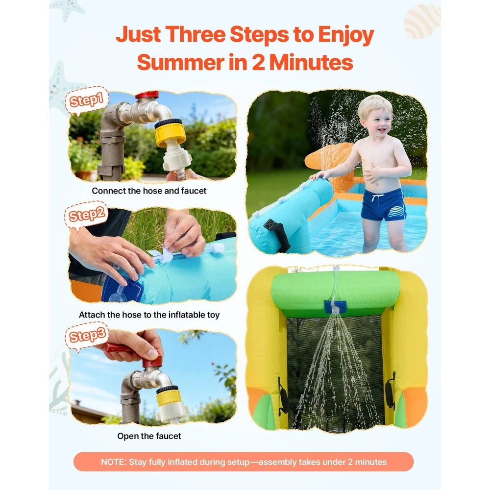 Inflatable Water Park Bounce House – Backyard Water Slide Castle with Splash Pool (15x13x8)