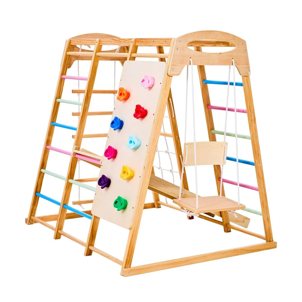 7-in-1 Wooden Montessori Jungle Gym – Heavy-Duty Indoor Climbing Playset