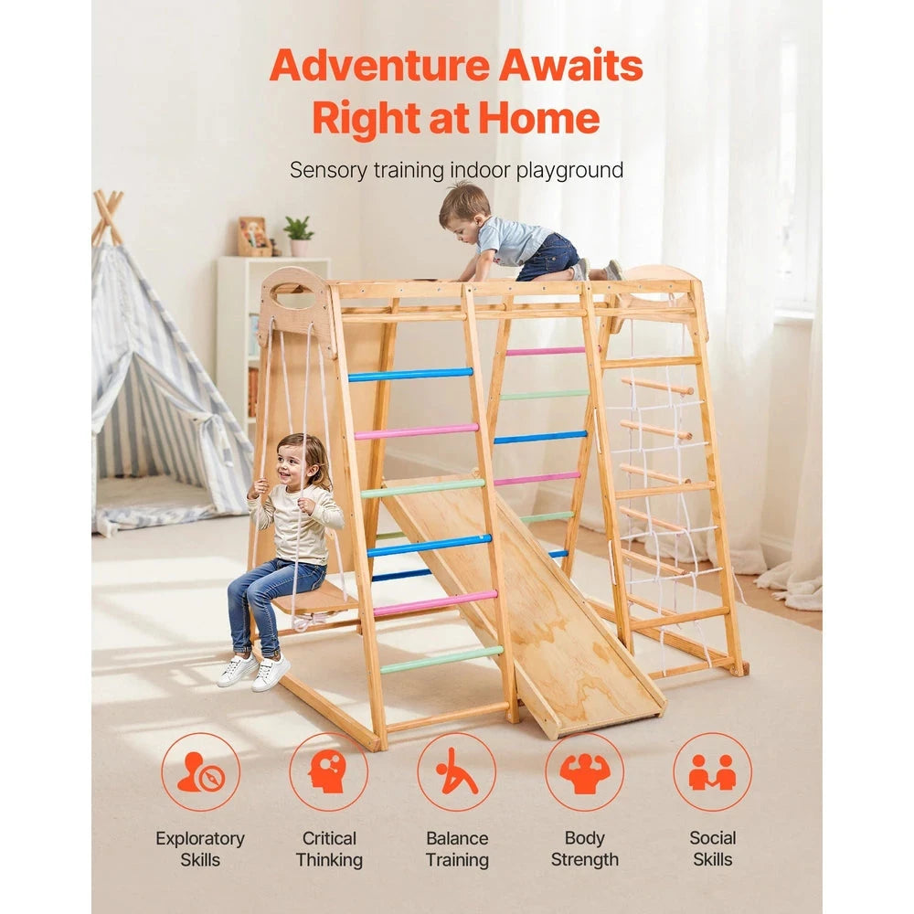 7-in-1 Wooden Montessori Jungle Gym – Heavy-Duty Indoor Climbing Playset