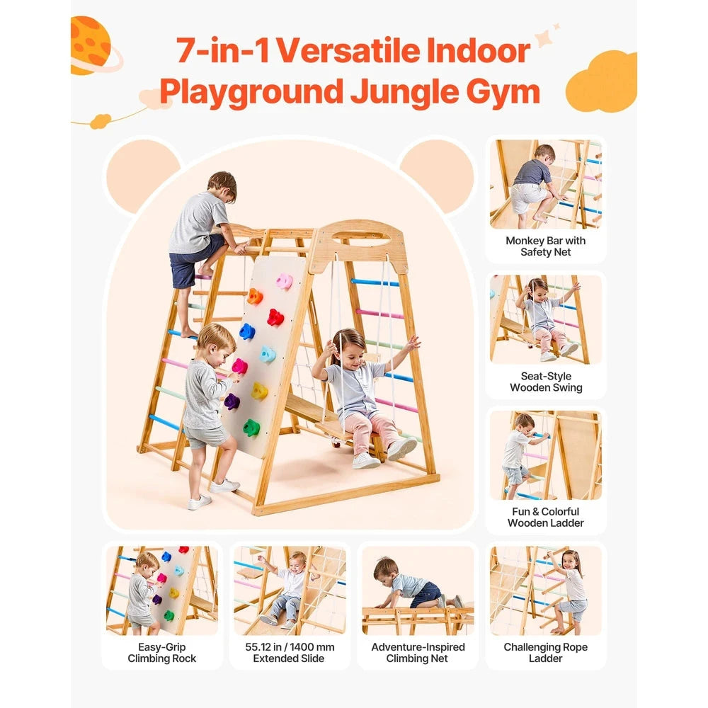 7-in-1 Wooden Montessori Jungle Gym – Heavy-Duty Indoor Climbing Playset