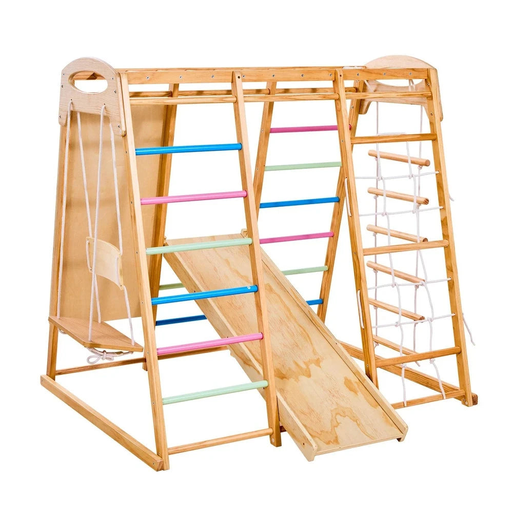 7-in-1 Wooden Montessori Jungle Gym – Heavy-Duty Indoor Climbing Playset