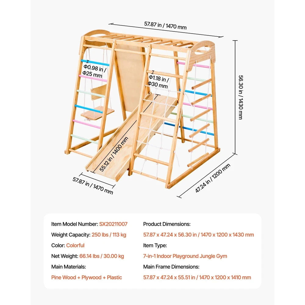 7-in-1 Wooden Montessori Jungle Gym – Heavy-Duty Indoor Climbing Playset