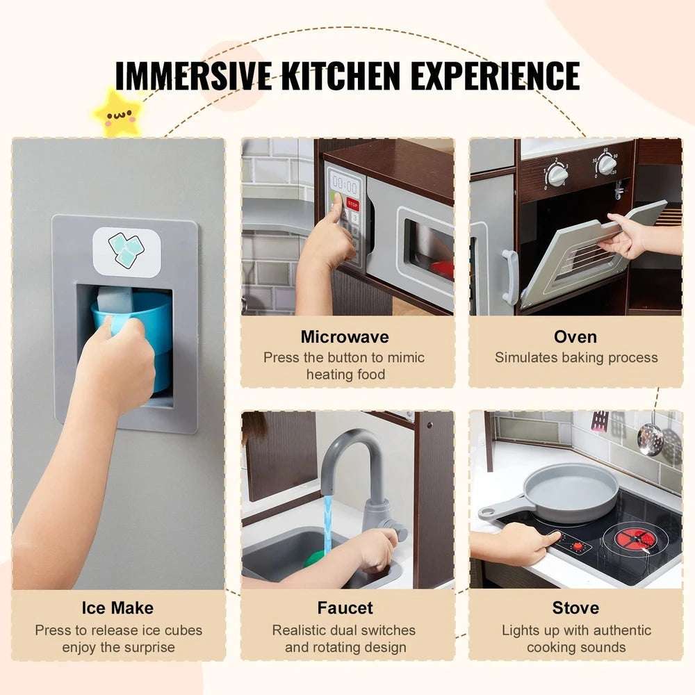 Wooden Corner Kitchen Playset – Pretend Play Kitchen with Sounds & Accessories